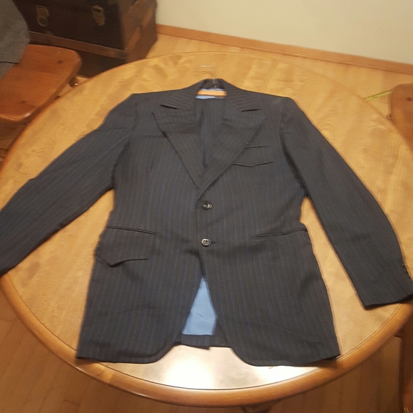 FOREMAN & CLARK DARK BLUE PINSTRIPED SUIT - Picture 2 of 13
